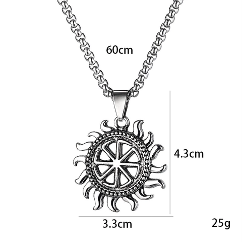 Collana con Pendente a Ruota Solare in Acciaio Inossidabile Vintage per Uomo Donna Argento Antico Slavo Kolovrat Gioielli Etnici