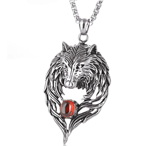 Vintage Wolf Head Pendant Necklace Stainless Steel Chain Alloy Inlaid Rhinestone Hip Hop Punk Biker Jewelry For Men