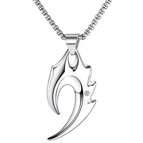 Stainless Steel Crescent Moon Totem Pendant Necklace Silver Tribal Claw Rhinestone Hip Hop Jewelry For Men Women Daily Accessory