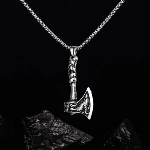Vintage Vichingo Ascia Testa di Lupo Ciondolo Collana Lega Scudo Totem Collana Con Acciaio Inossidabile Catena a Perle Quadrate Punk Gotico Gioielli Per Uomini Donne