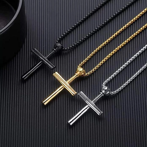 Herren Sportlich Baseballschläger Kreuz Anhänger Halskette Legierung Baseball Thema Kreuz Charm Halskette Für Athleten Schmuck Geschenk