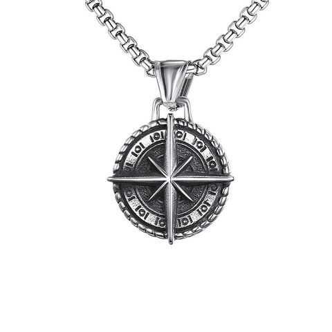 Vintage Compass Pendant Necklace Stainless Steel Retro North Star Octagram Jewelry For Men Hip Hop Punk Box Chain Necklaces