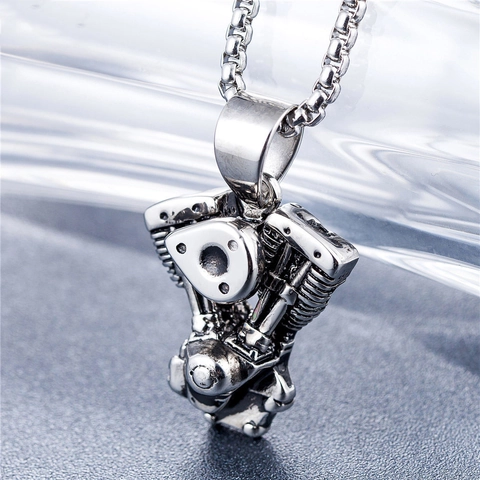 Vintage Stainless Steel Motorcycle Engine Pendant Necklace For Men Women Punk Industrial Anchor Skull Boxing Glove Jewelry