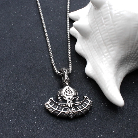 Viking Thor Hammer Axe Pendant Necklace Stainless Steel Mjolnir Valknut Jewelry For Men Norse Mythology Accessories