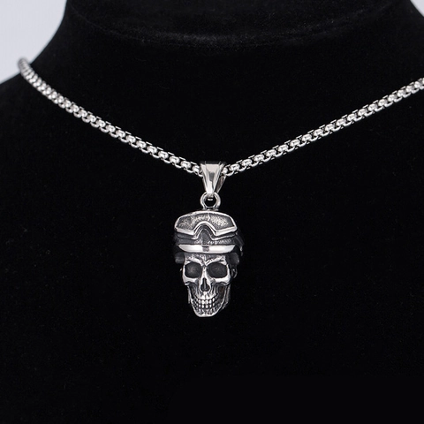 Collana con Ciondolo a Teschio in Acciaio Inossidabile Vintage Biker Punk Gothic Biker Uomo Gioielli Retro Argento Antico