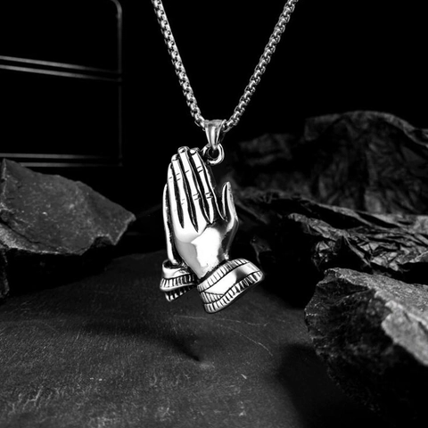Retro Hip Hop Edelstahl Betende Hände Anhänger Halskette Vintage Kupferlegierung Religiöses Symbol Pharao Maske Totenkopf Halskette Für Damen Herren Street Fashion