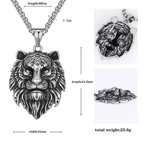 Vintage Roestvrij Stalen Leeuwenkop Tijger Hanger Halsketting Voor Heren Gotisch Hip Hop Punk Dieren Sieraden Antiek Zilver