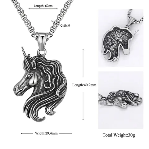 Collier Pendentif Tête de Licorne en Acier Inoxydable Vintage Bijou de Charme d'Animal Mythique en Alliage Style Punk Unisexe