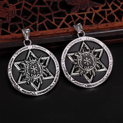 Collana con Ciondolo a Esagramma in Acciaio Inossidabile Vintage Motivo Sole Mistico Rune Gioielli Gothic Punk per Unisex