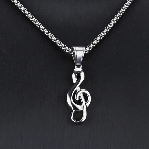 Stainless Steel Chain Alloy Musical Note Pendant Necklace For Men Women Punk Rock Hip Hop Jewelry Spiritual Symbols Necklace Gift