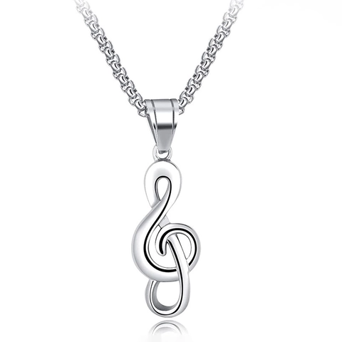 Stainless Steel Chain Alloy Musical Note Pendant Necklace For Men Women Punk Rock Hip Hop Jewelry Spiritual Symbols Necklace Gift