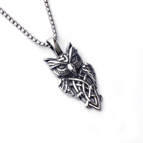 Collana con Pendente in Acciaio Inossidabile Vintage Vichingo Nodo Celtico Gufo Teschio Croce Leone Angelo Gioielli Punk Gothic