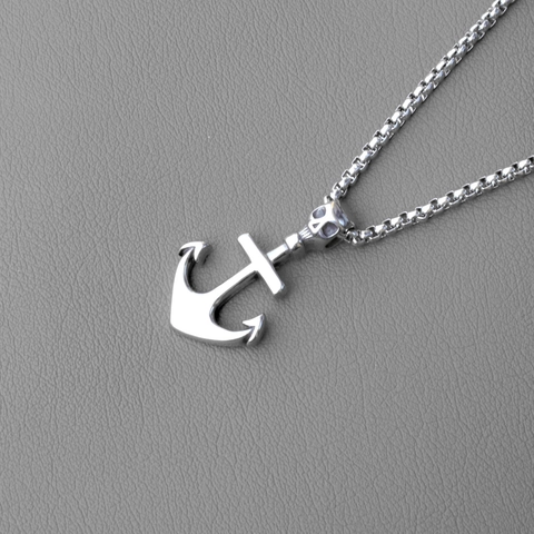 Vintage Viking Skull Anchor Pendant Necklace For Men Stainless Steel Box Chain Alloy Punk Gothic Hip Hop Jewelry Accessories