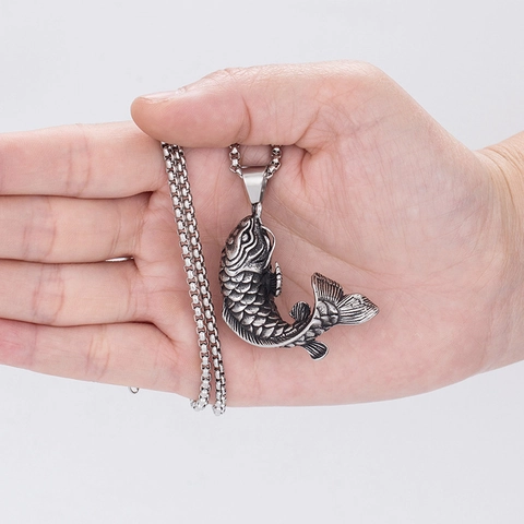 Vintage Stainless Steel Chain Alloy Koi Fish Viking Axe Pendant Necklace For Men Punk Gothic Animal Cross Jewelry Gift