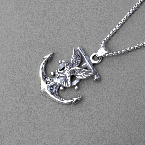 Vintage Stainless Steel Chain Alloy Eagle Anchor Pendant Necklace Punk Gothic Nautical Jewelry For Men Women Daily Party Gift