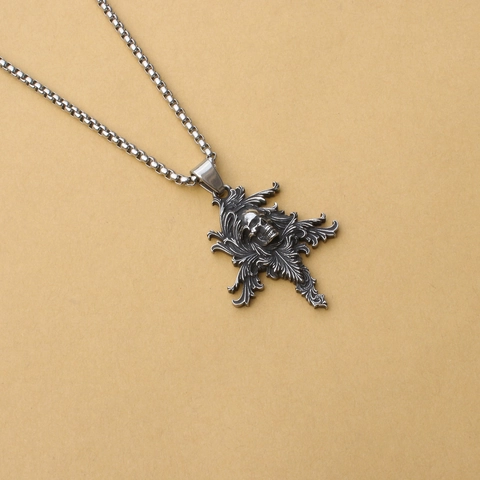 Gothic Titanstahl Rose Kreuz Anhänger Halskette Vintage Legierung Totenkopf Löwenkopf Street Punk Schmuck Für Damen Herren