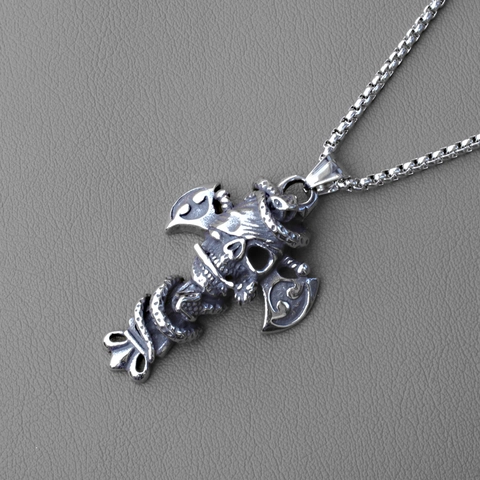 Gothic Punk Stainless Steel Chain Alloy Pendant Necklace Vintage Skull Snake Cross Axe Men Women Jewelry Retro Dark Style