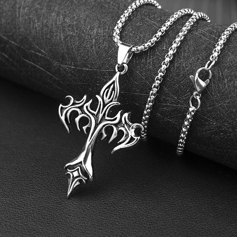 Gothic Stainless Steel Necklace For Men Women Alloy Flame Cross Skull Bullet Daisy Taiji Pendant Punk Streetwear Jewelry Gift