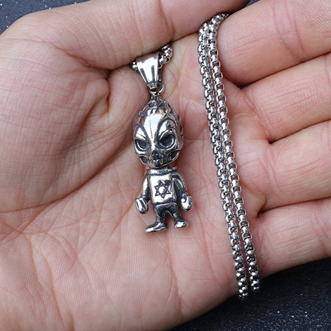 Punk Stainless Steel Chain Alloy Pendant Necklace For Men Women Hip Hop Skull Anchor Cross Ghost Ankh Star Jewelry Gift