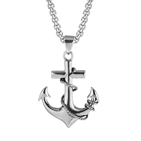 Retro Punk Men Stainless Steel Chain Alloy Nautical Anchor Skull Pendant Necklace Gothic Viking Style Jewelry For Men Boys Gift