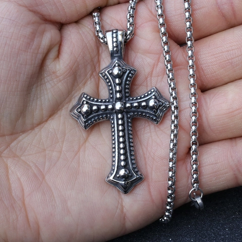 Vintage Hip Hop Roestvrijstalen Halsketting Voor Heren Legering Kruis Dier Hanger Punk Gothic Retro Zilveren Ketting Sieraden Cadeau