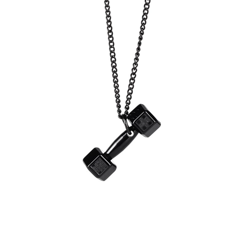 Sporty Alloy Dumbbell Pendant Necklace For Men Women Gym Fitness Jewelry Motivational Lettering Curb Chain Accessories