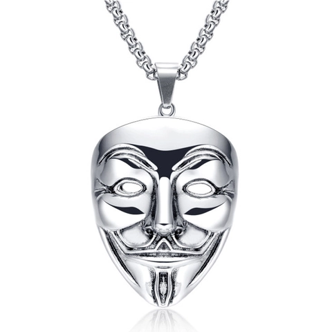 Collar con Colgante de Máscara de Aleación Vintage para Hombres Mujeres Hip Hop Cadena de Caja Larga Joyería Individual Oro Plata