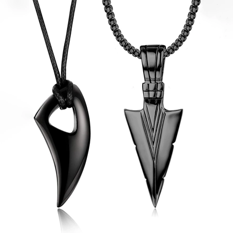 Zinc Alloy Rhinestone Cross Pendant Necklace For Men Gothic Punk Arrow Wolf Tooth Dog Tag Pendant Hip Hop Jewelry