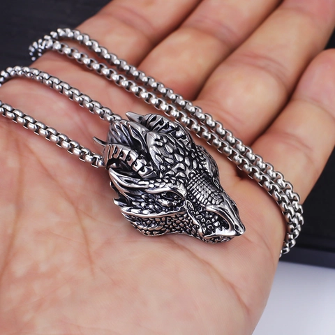 Stainless Steel Byzantine Chain Cross Pendant Necklace For Men Vintage Punk Hip Hop Dragon Head Lion Wolf Hammer Medusa Jewelry