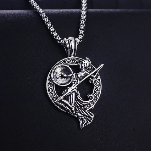 Collana con Pendente Dea Greca in Acciaio Inossidabile Vintage Gothic Punk Mitologia Guerriero Leone Lupo Drago Gioielli Uomo Donna
