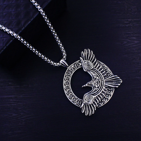 Vintage Viking Raven Eagle Pendant Necklace Stainless Steel Byzantine Box Chain Gothic Celtic Knot Cross Jewelry Men Gift
