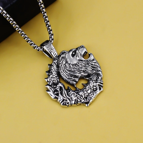 Collana con Pendente Animale in Lega e Catena in Acciaio Inossidabile Vintage per Uomo Gioielli Totem Leone Lupo Punk Retro