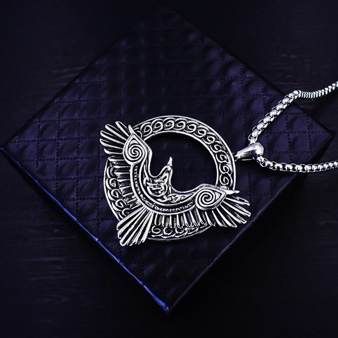 Collar de Colgante de Cuervo de Águila Celta de Acero Inoxidable Vikingo para Hombre Joyería Punk de Tótem de Cuervo Nórdico Vintage
