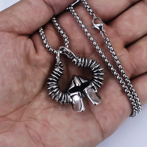 Vintage Edelstahl Wikinger Spartan Helm Horn Anhänger Halskette Für Herren Gotisch Punk Krähe Schlange Kreuz Legierung Schmuck Zubehör