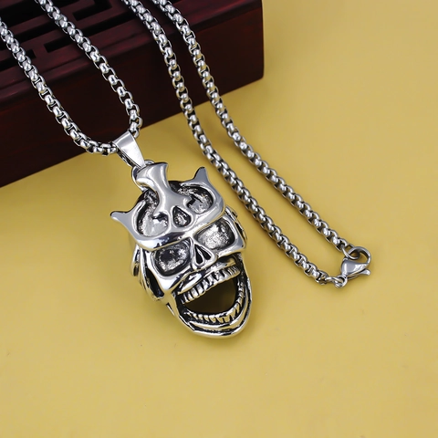 Collana con Pendente a Teschio Punk Gothic Vintage per Uomo Catena Veneziana in Acciaio Inossidabile Lega Croce Maschera Hannya Gioielli Hip Hop