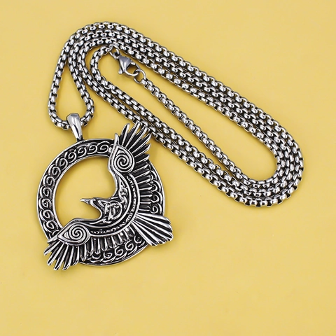 Vintage Viking Raven Eagle Pendant Necklace Stainless Steel Byzantine Box Chain Gothic Celtic Knot Cross Jewelry Men Gift