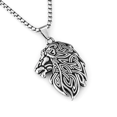 Collana da Uomo Vintage in Acciaio Inossidabile Con Pendenti Leone Lupo e Croce Stile Gothic Punk Catena Resistente per Gioielli Hip Hop