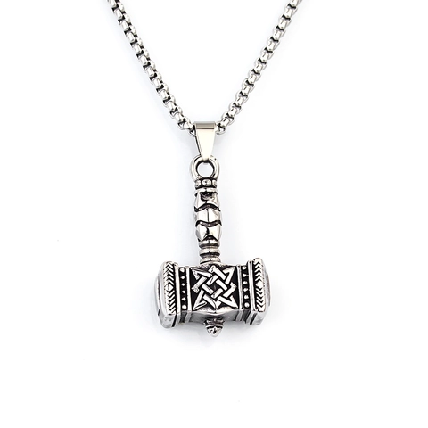 Viking Thor Hammer Necklace Stainless Steel Pendant Nordic Mjolnir Valknut Jewelry For Men Women Vintage Punk Gothic Streetwear