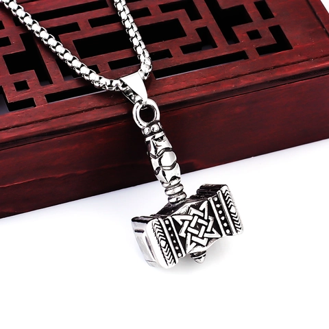 Vintage Viking Thor's Hammer Mjolnir Cross Pendant Necklace For Men Stainless Steel Alloy Celtic Knot Byzantine Chain Jewelry