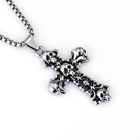 Gothic Punk Totenkopf Kreuz Anhänger Halskette Edelstahl Box Kette Hip Hop Schmuck Vintage Biker Party Herren Damen
