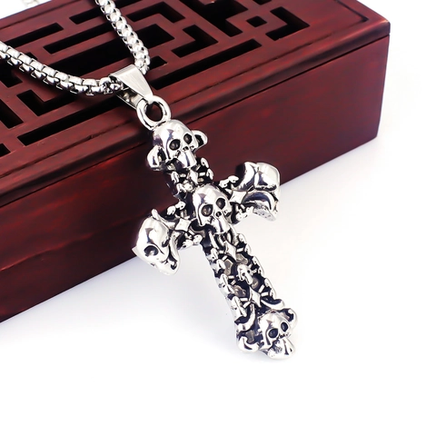 Gothic Punk Totenkopf Kreuz Anhänger Halskette Edelstahl Box Kette Hip Hop Schmuck Vintage Biker Party Herren Damen