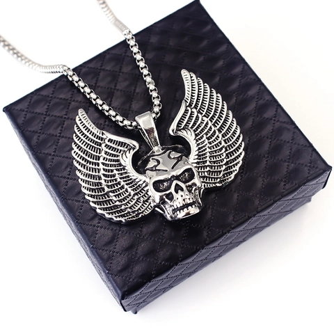 Gothic Punk Roestvrij Staal Legering Schedel Vleugel Hanger Halsketting Vintage Geoxideerd Kruis Slang Levensboom Draak Sieraden Voor Mannen Vrouwen