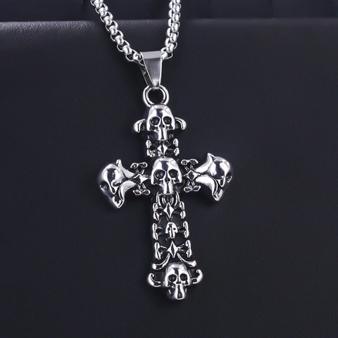 Collana con Pendente a Croce di Scheletro in Acciaio Inossidabile Vintage per Uomo Gioielli Punk Gotici Teschio Serpente Aquila Regalo di Halloween
