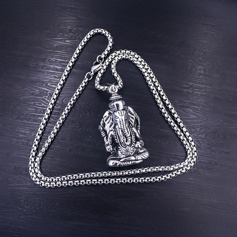 Collana con Ciondolo Ganesha Vintage in Acciaio Inossidabile Hip Hop Punk Amuleto Religioso Gioielli per Uomo Donna Catena Veneziana