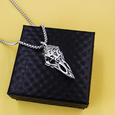 Viking Gothic Stainless Steel Alloy Raven Skull Cross Pendant Necklace Vintage Punk Animal Totem Jewelry For Men Women Gift