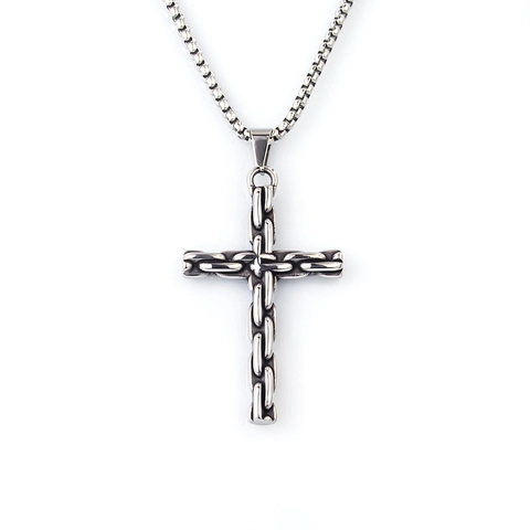 Collana con Pendente a Croce in Acciaio Inossidabile Vintage Punk per Uomo Donna Gioielli Streetwear Gotici con Catena a Scatola