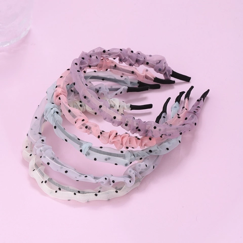 Sweet Polka Dot Mesh Pleated Headband Korean Style Chiffon Fabric Hair Hoop For Women Girls Fashion Hair Accessories