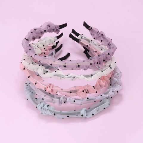 Sweet Polka Dot Mesh Pleated Headband Korean Style Chiffon Fabric Hair Hoop For Women Girls Fashion Hair Accessories