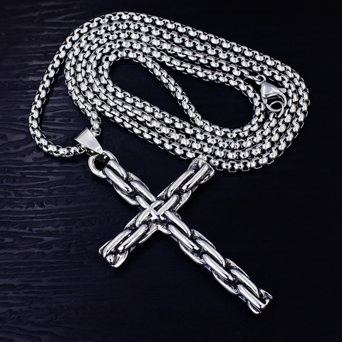 Vintage Stainless Steel Cross Snake Dragon Wolf Tooth Pendant Necklace For Men Women Hip Hop Punk Religious Fashion Jewelry Gift