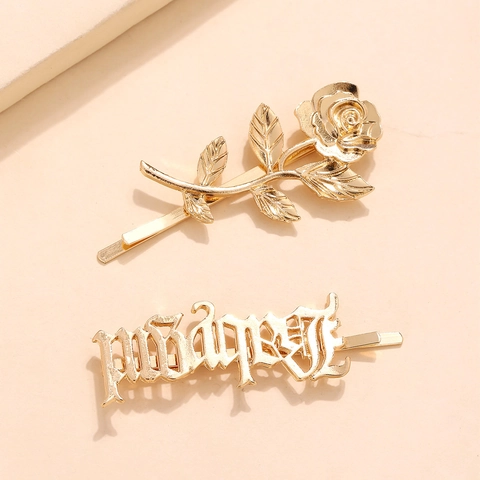 Vintage Gold Metall Rose Blume Und Babygirl Buchstabe Haarklammern Für Damen Mädchen Elegante Pony Haarnadeln Kopfschmuck